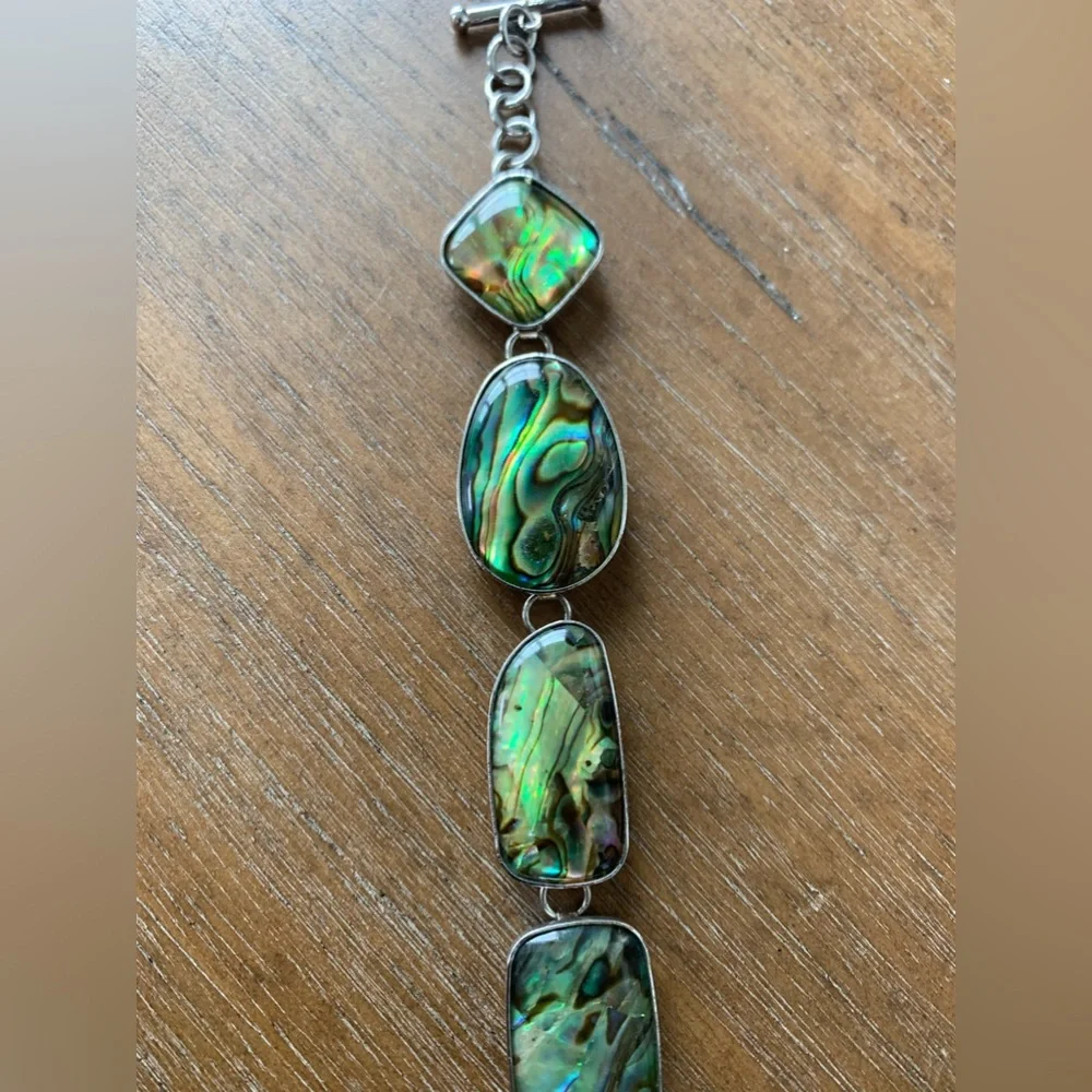 Vintage Sterling Silver and Abalone bracelet 7” - 8” Boho Healing